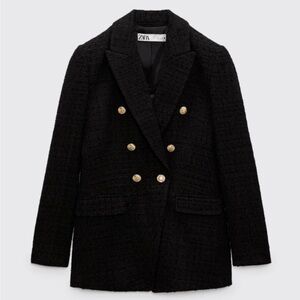 Zara Women's Black Double-Breasted Blazer
